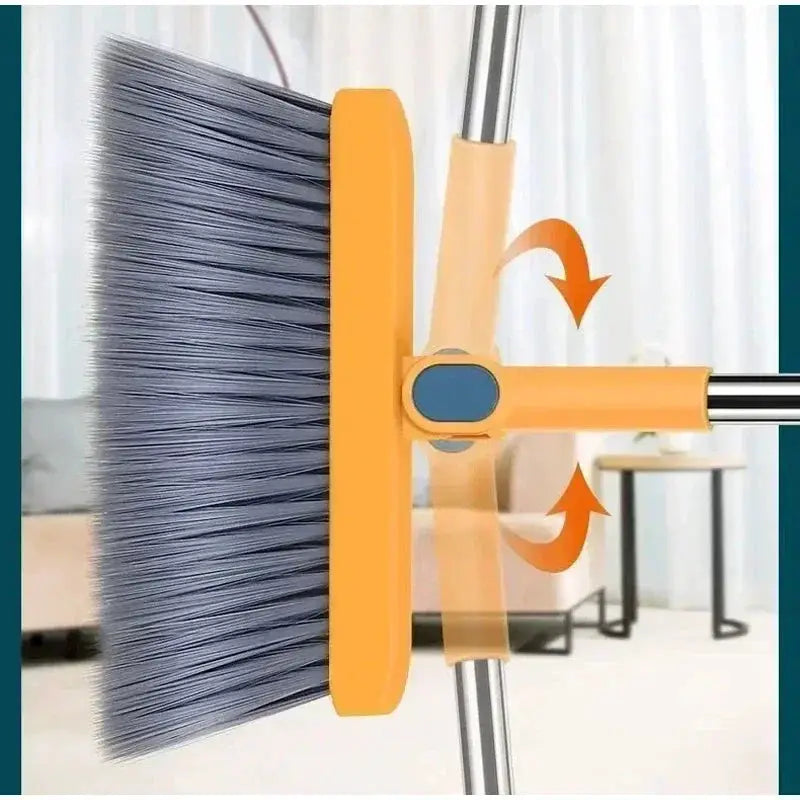Broom and dustpan set by Simples Market with orange frame, gray bristles and foldable handle