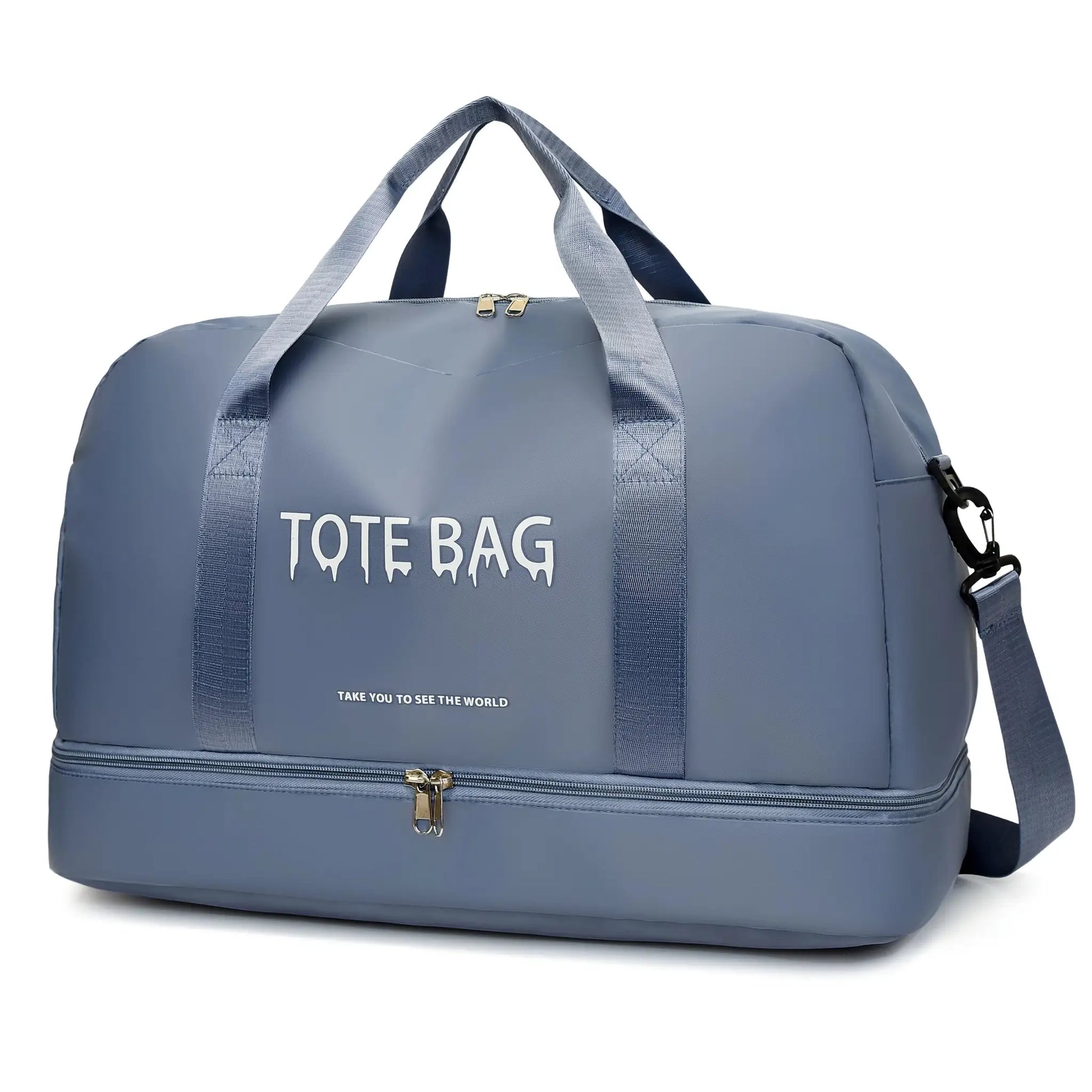 Duffle bag by Simples Market, large-capacity nylon with adjustable shoulder strap in blue-gray