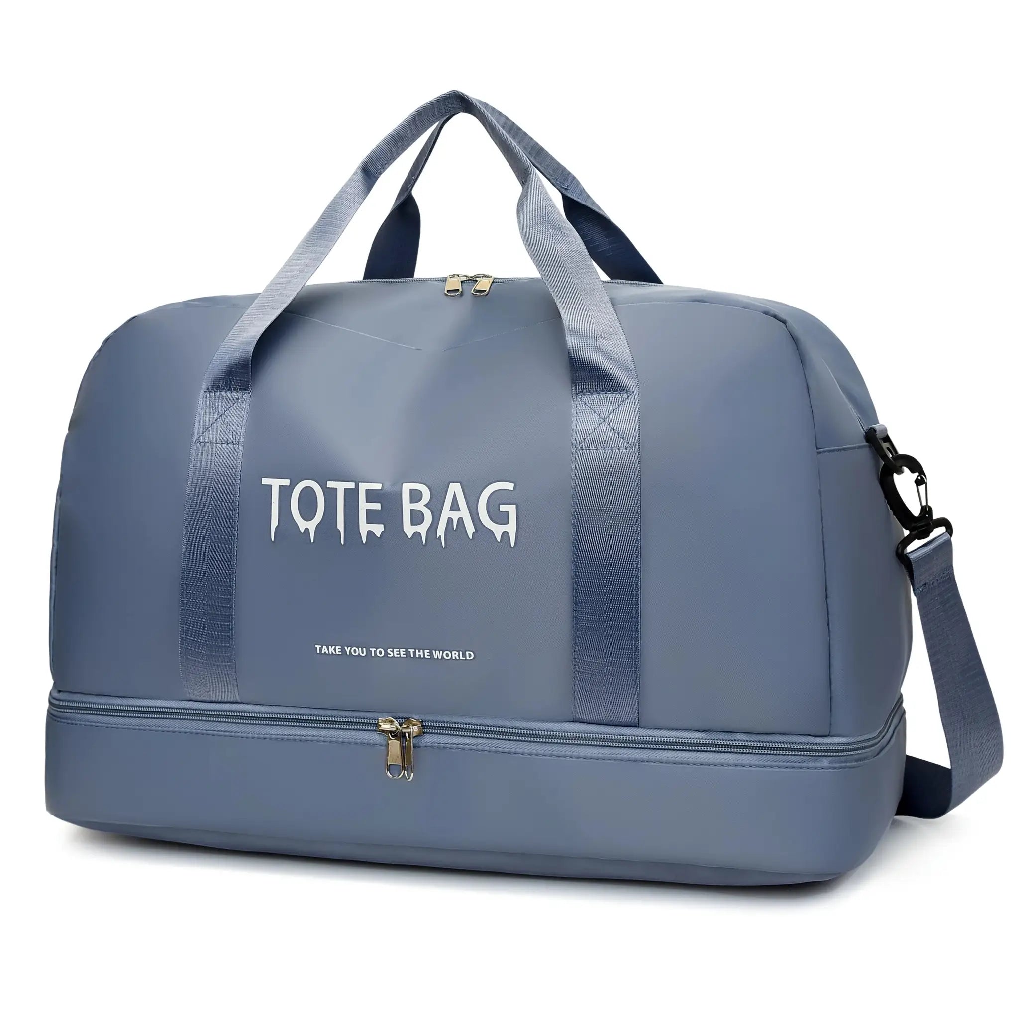 Duffle bag by Simples Market, large-capacity nylon with adjustable shoulder strap in blue-gray