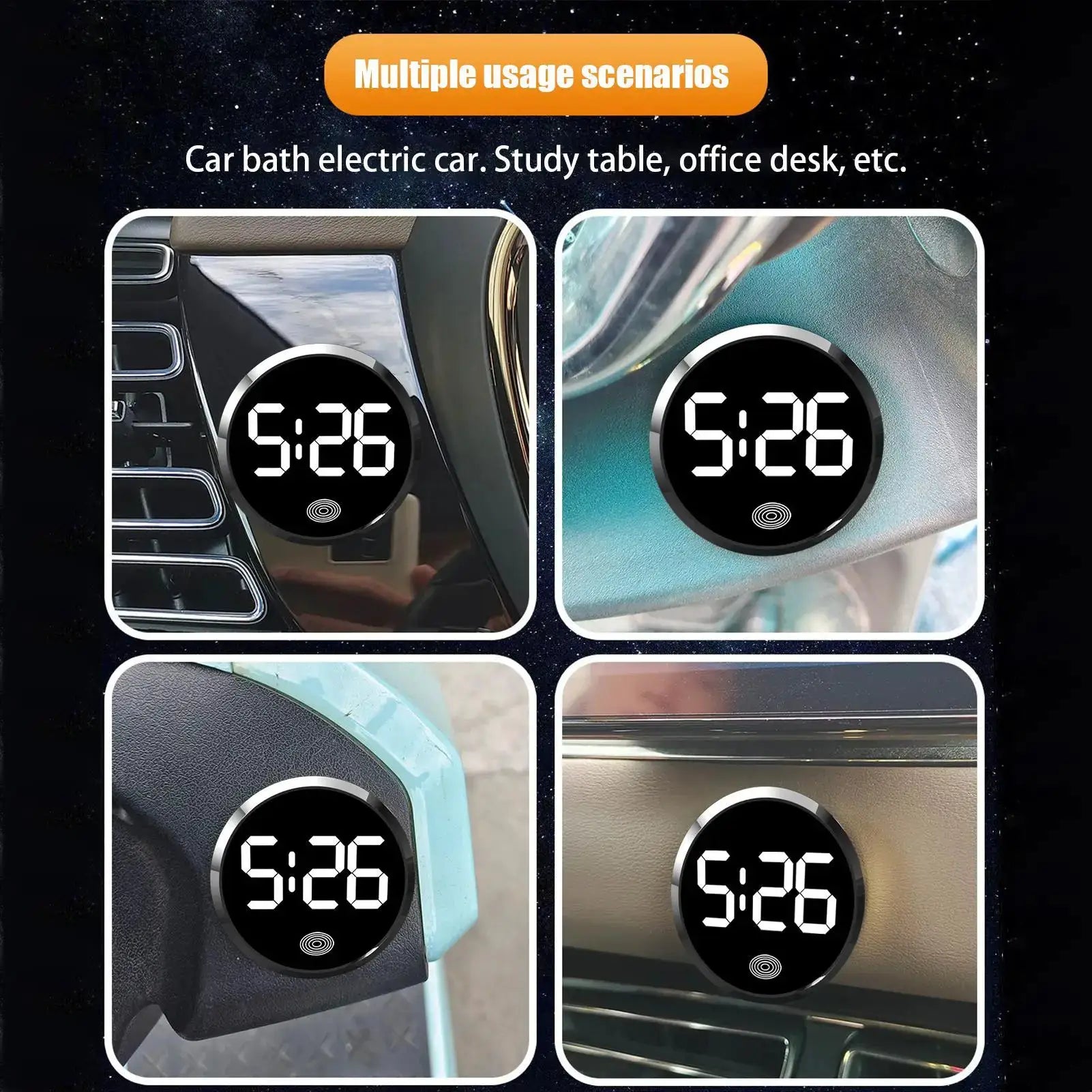 Car LED Clock With Touch Control Dashboard Watch Bright LED Display And Adjustable Brightness