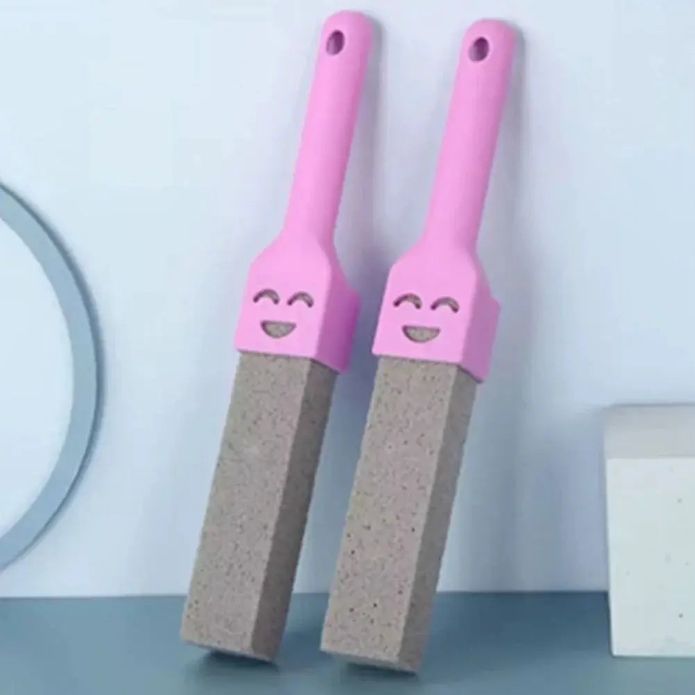 Pumice stone cleaning brushes, pink handles with smiley faces, set of 2