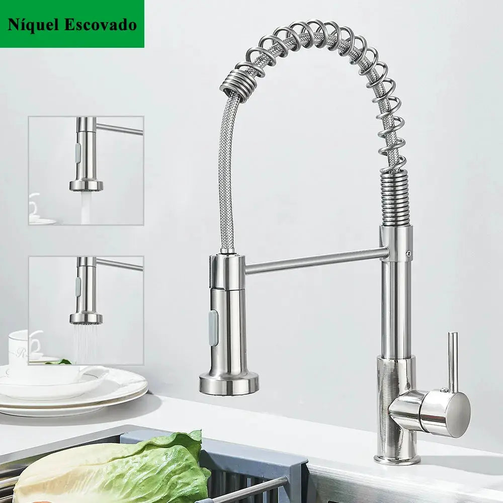 Simples Market chrome pull-down kitchen faucet with flexible spring hose and single-lever deck mount