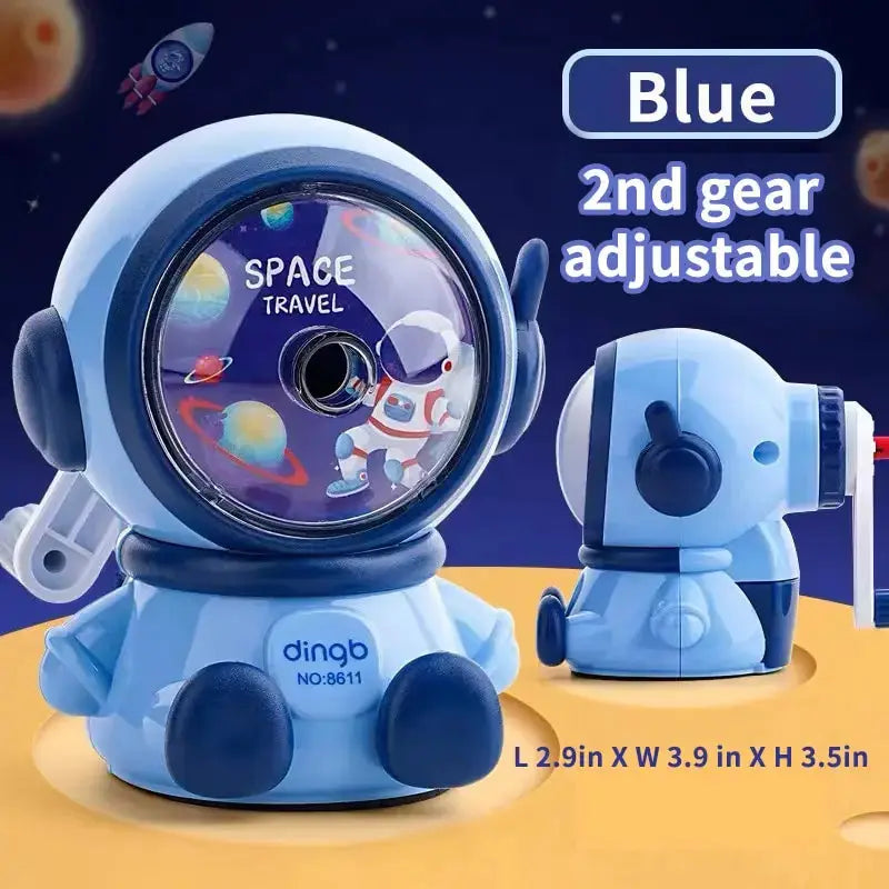 Astronaut pencil sharpeners, blue, 2 pieces, with clear domes and hand-crank design