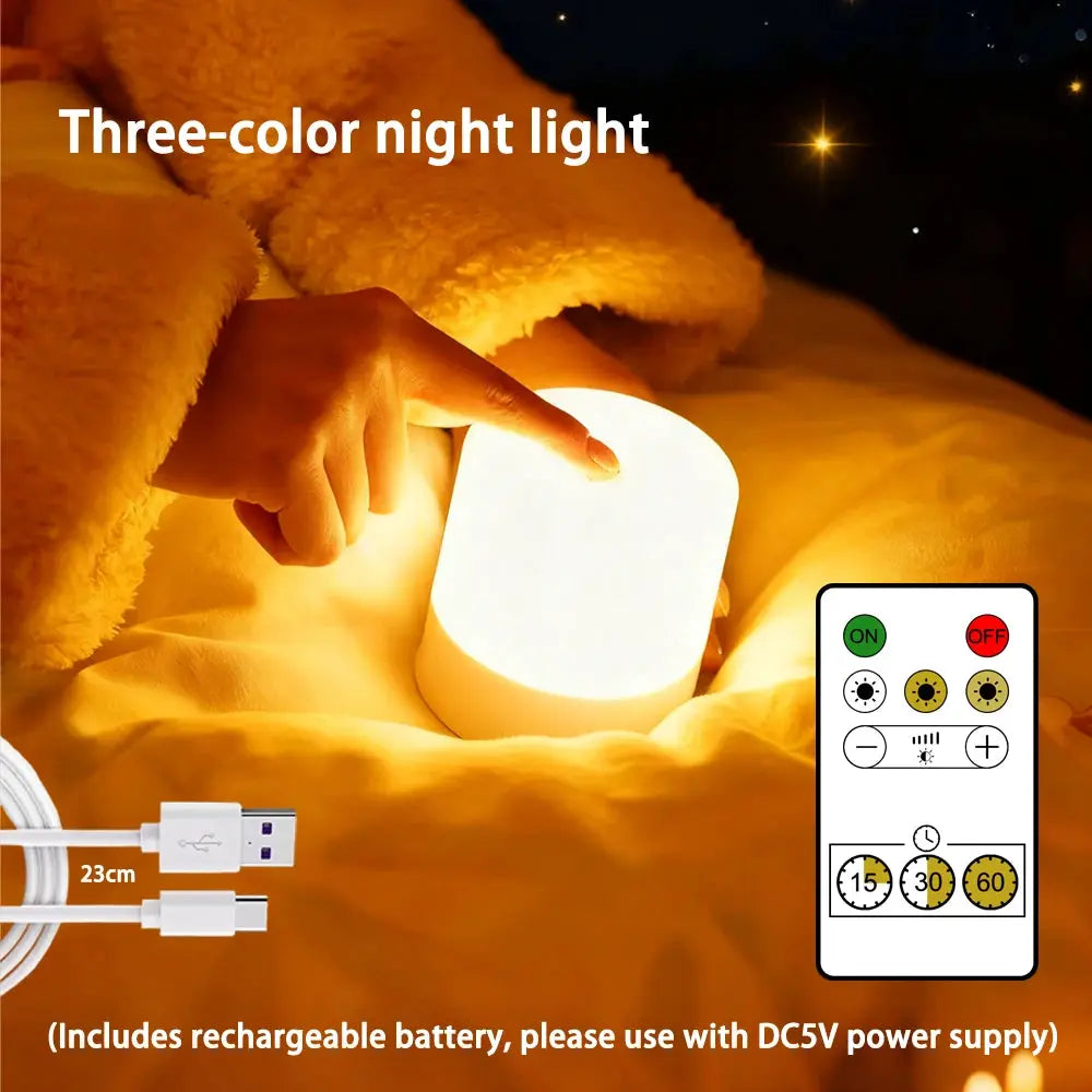 LuminaGlow LED Night Light Dimmable Lamp Rechargeable Or Plug In RGB Touch Control For Bedroom Bedside Reading