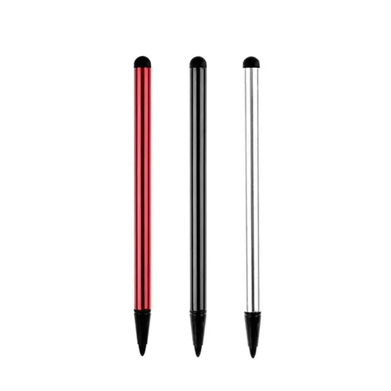 3-piece universal dual-use capacitive stylus pen set in red, black, and silver