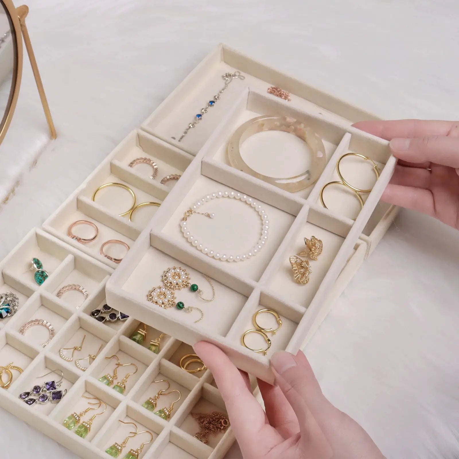 Velvet Jewelry Box With Tray Organizer For Rings Earrings Necklace Bracelet Storage Case