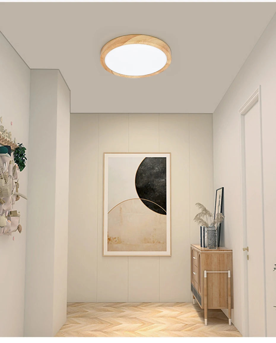 LVL LED ceiling light with wood grain outer ring and white diffuser, round flush mount by Simples Market