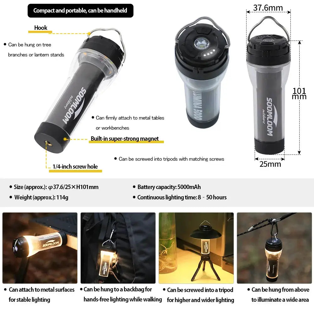 Soomloom Waterproof Camping Lantern Rechargeable Led 5000mAh