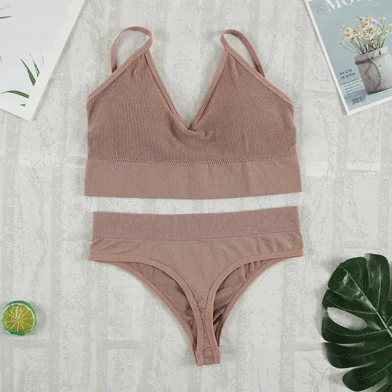 Velvet Lace Seamless Padded Bralette And G String Set For Women Wireless Comfort Everyday Wear