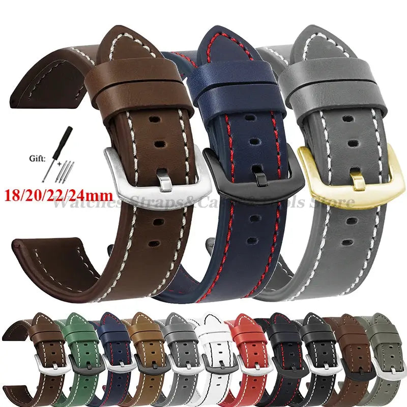 VintageCraft Leather Watch Band Durable Vintage Leather Strap 18mm To 24mm For Omega Seiko Smartwatches