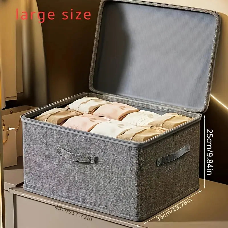 Multifunctional foldable storage box with cloth cover, large gray fabric box for quilts and underwear