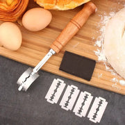 Dough Bread Pastry Cutter Five Blades Curved Baguette Bread Knife Wooden Handle Baking Accessory Pastry Spatula