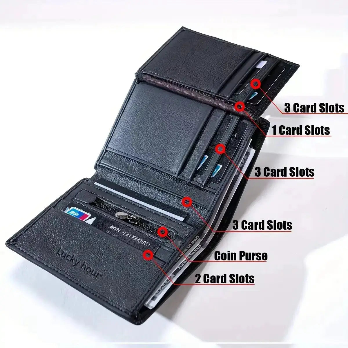 Multi-card-slot genuine leather men's wallet by Simples Market, black, minimalist compact design