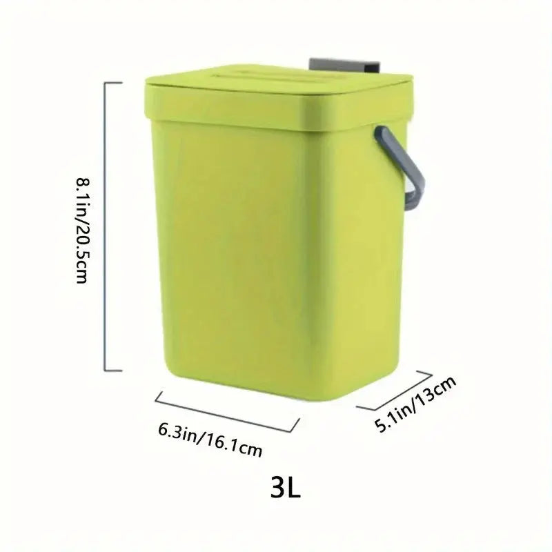 Space-Saving Quiet-Close Trash Can, 3L, lime green with gray side handle
