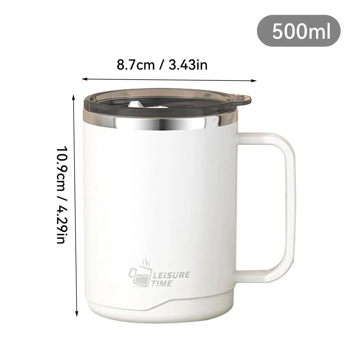 Double Wall Insulated 304 Stainless Steel Coffee Mug With Handle Leak Proof 500ml 16oz Drinkware For Adults And Students