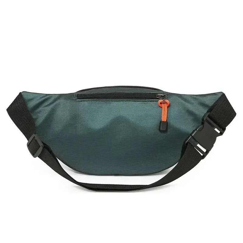 Oxford waterproof waist bag for men and women, teal with orange zipper pull and black adjustable strap