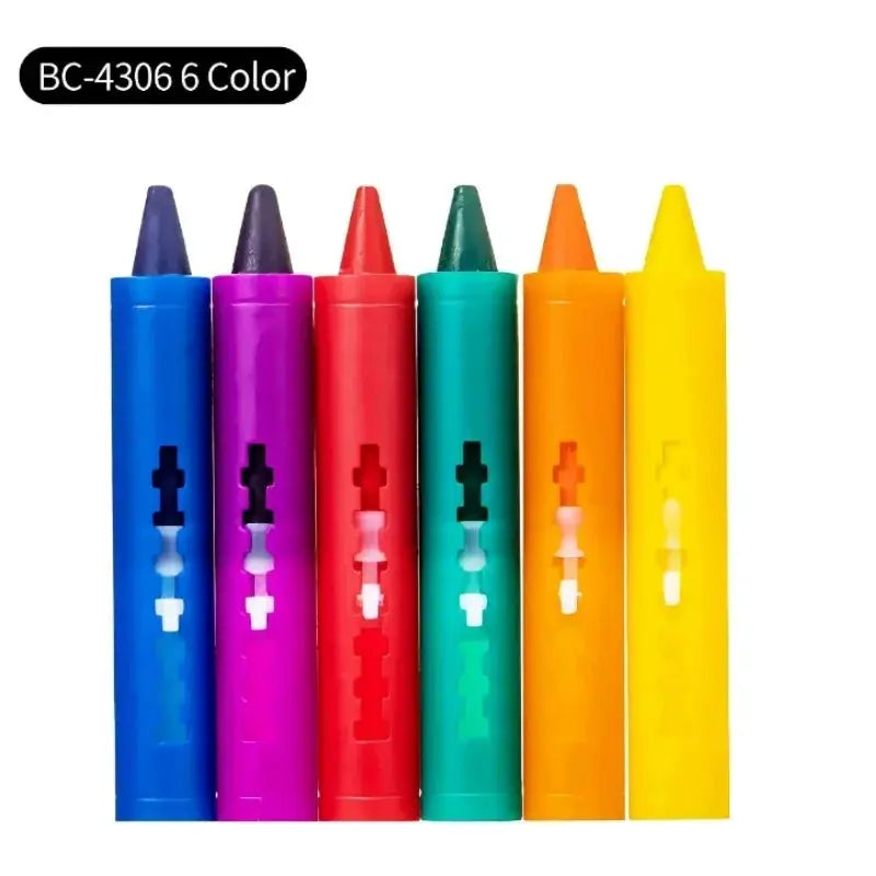Washable bath crayons set by Simples Market, six color markers in blue, purple, red, teal, orange, and yellow for kids.