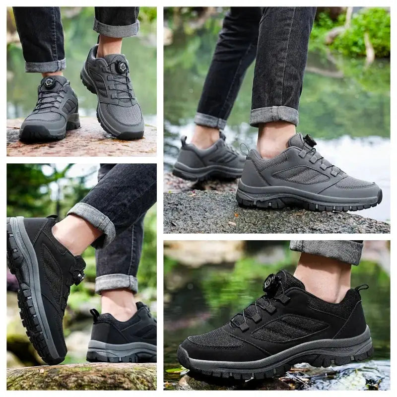 Simples Market men's outdoor hiking shoes with rotating buckle, grey/black, anti-slip sole