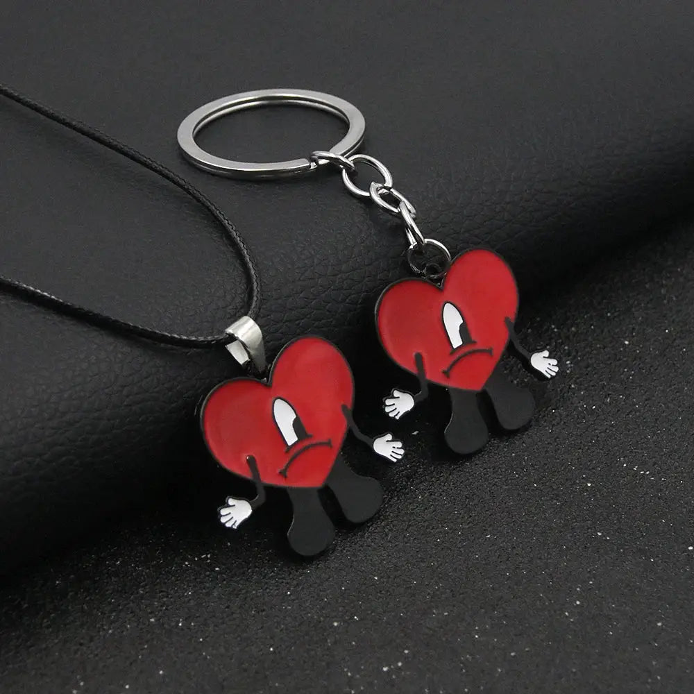Rabbit Keychain With Heart Pendant Bad Bunny Style Silver Metal Unisex Jewelry Gift For Women Men