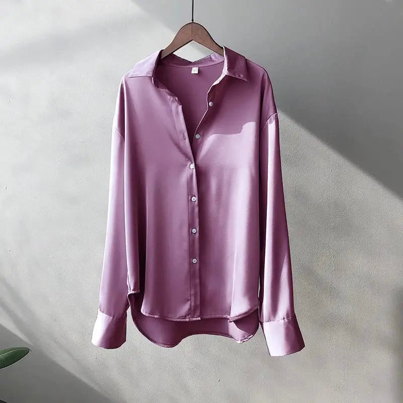 Aurora Couture Satin Blouse For Women All Season Comfort Button Front For Office And Casual Wear