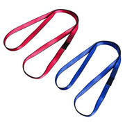 Two climbing sling runners in pink/red and blue, 22kN rock climbing webbing straps
