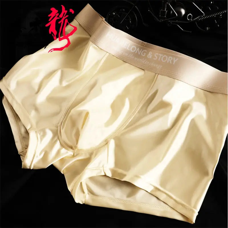 Men's satin boxers beige ice silk, breathable, Simples Market, 4XL