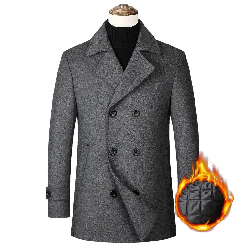 Men's double-breasted grey wool coat by Simples Market, 40% wool, winter trench-style outerwear