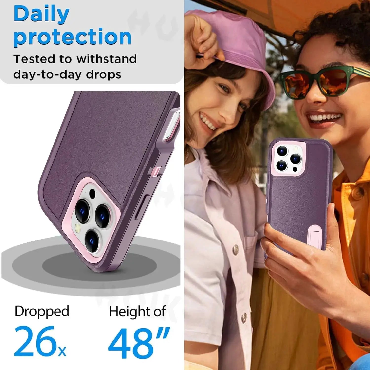 Simples Market purple silicone heavy-duty iPhone case with full-body protection and shock absorption