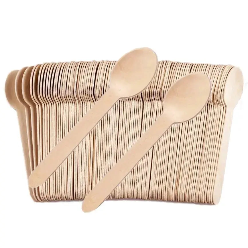 Disposable Wooden Spoons Set 50 100 Pcs For Tasting Yogurt Ice Cream Desserts Forks Wedding Party Tableware