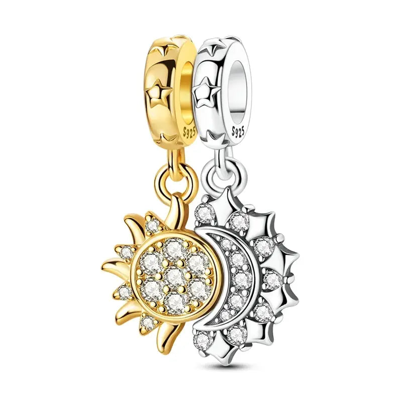 925 Sterling Silver Gold DIY Charms Beads Inlaid Zirconium Sun Leopard Pendants Fit Bracelet For DIY Jewelry Making