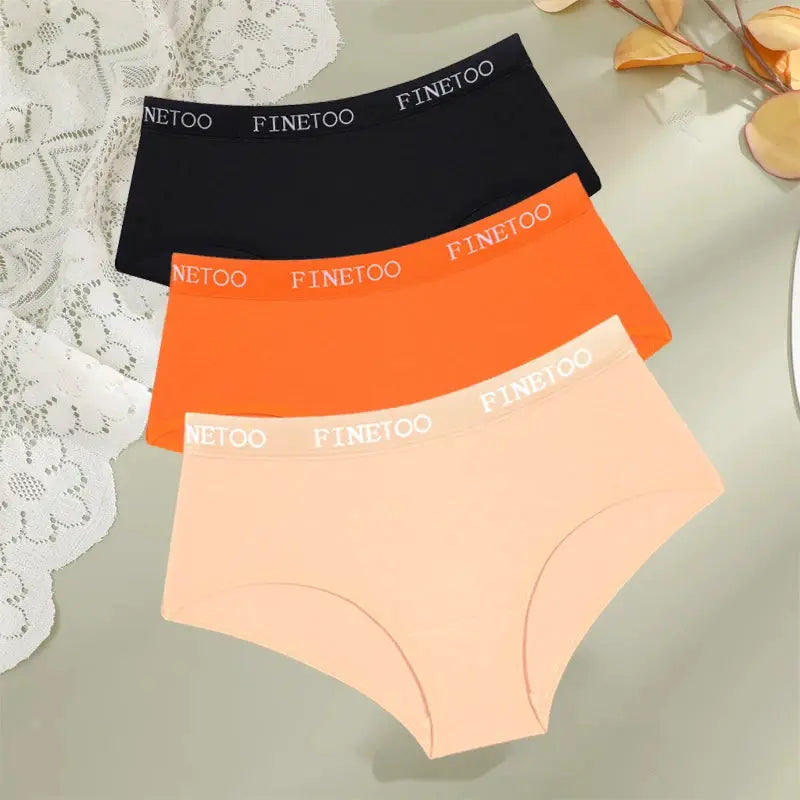 FINETOO cotton low-waist panties 3-pack in black, orange, and peach