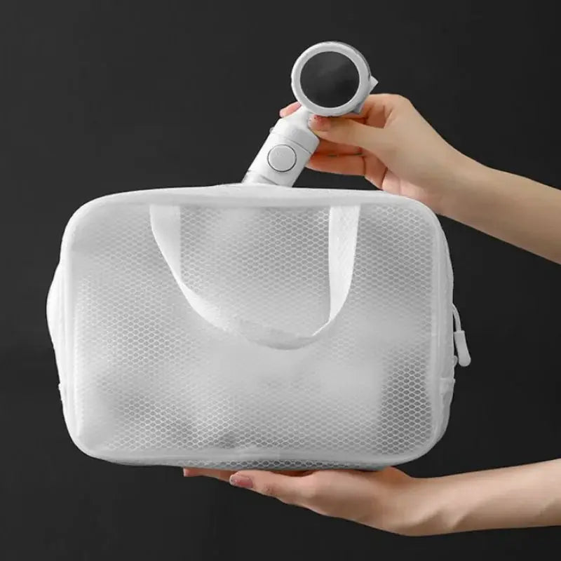 Simples Market travel portable pressurized shower head with water filter, antibacterial nozzle in a white carrying case