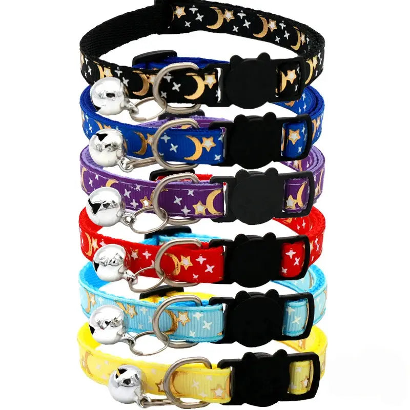 Cartoon Star Moon Cat Collar With Bell Adjustable Breakaway Safety Necklace For Cats And Small Dogs