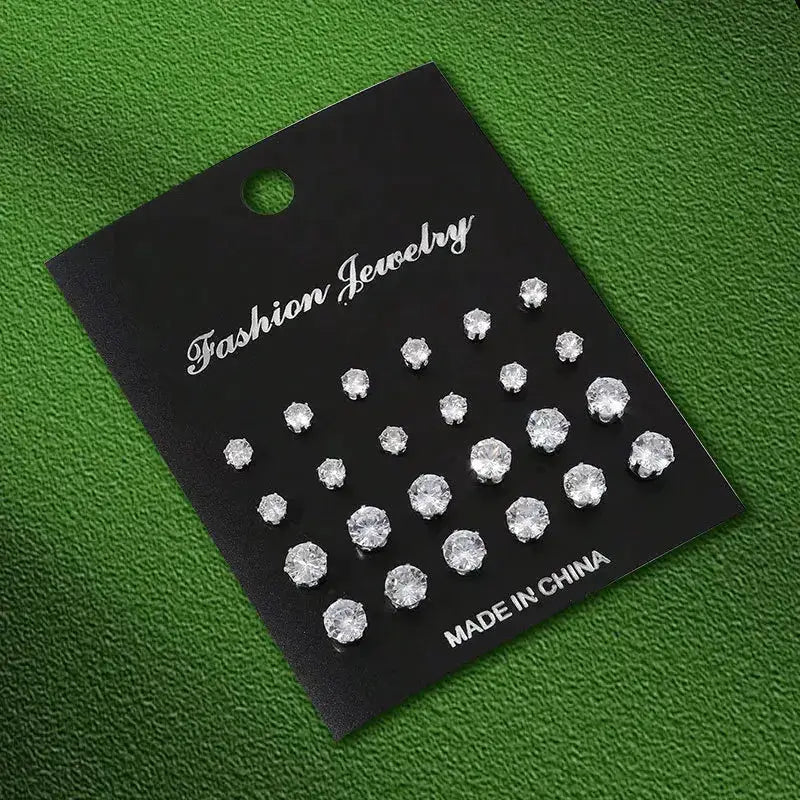 AuroraStone 12 Pairs Stainless Steel Gemstone Bud Stud Earrings Unisex Everyday Fashion Jewelry Gift