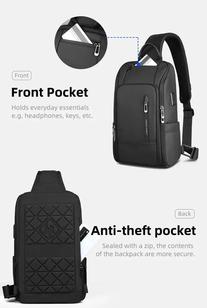 HK Anti-theft Men's Shoulder Bag by Simples Market, black waterproof Oxford crossbody bag with USB.