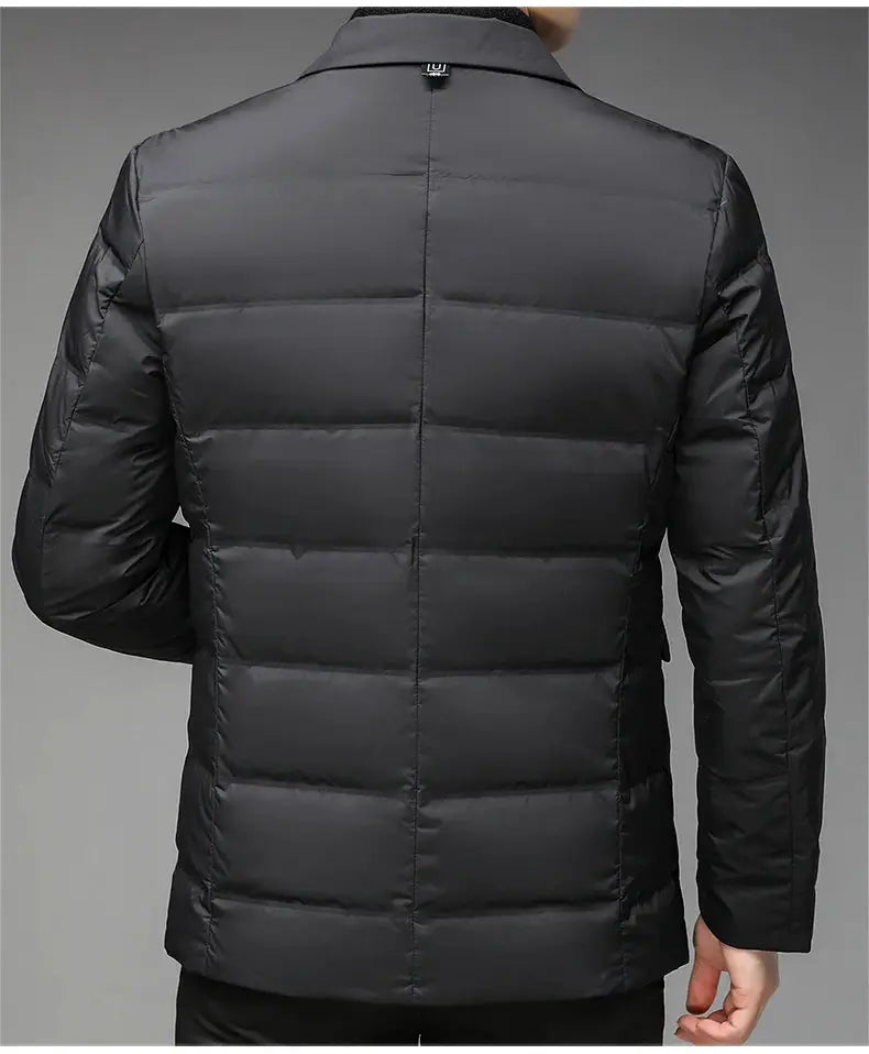 Men's black down jacket, Simples Market quilted puffer, back view