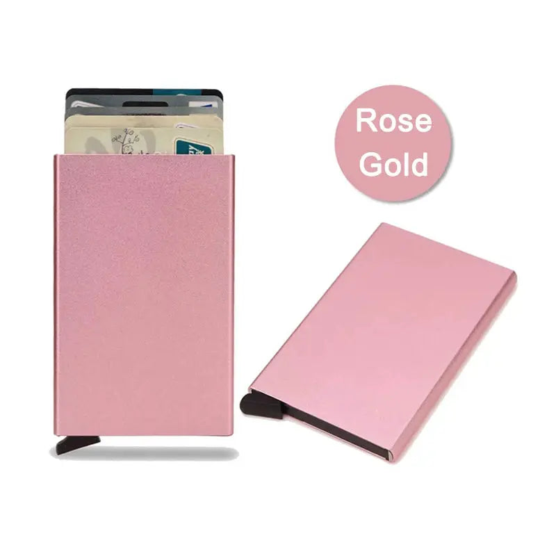 Rose gold RFID credit card holder, aluminium mini slim minimalist wallet