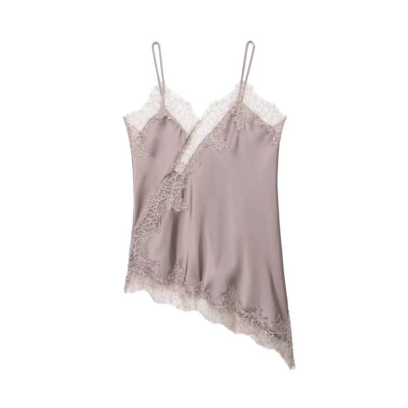 Sexy Women Asymmetrical Lace Slip Tops Backless Sleeveless Off Shoulder Beachwear With Elegant Lace