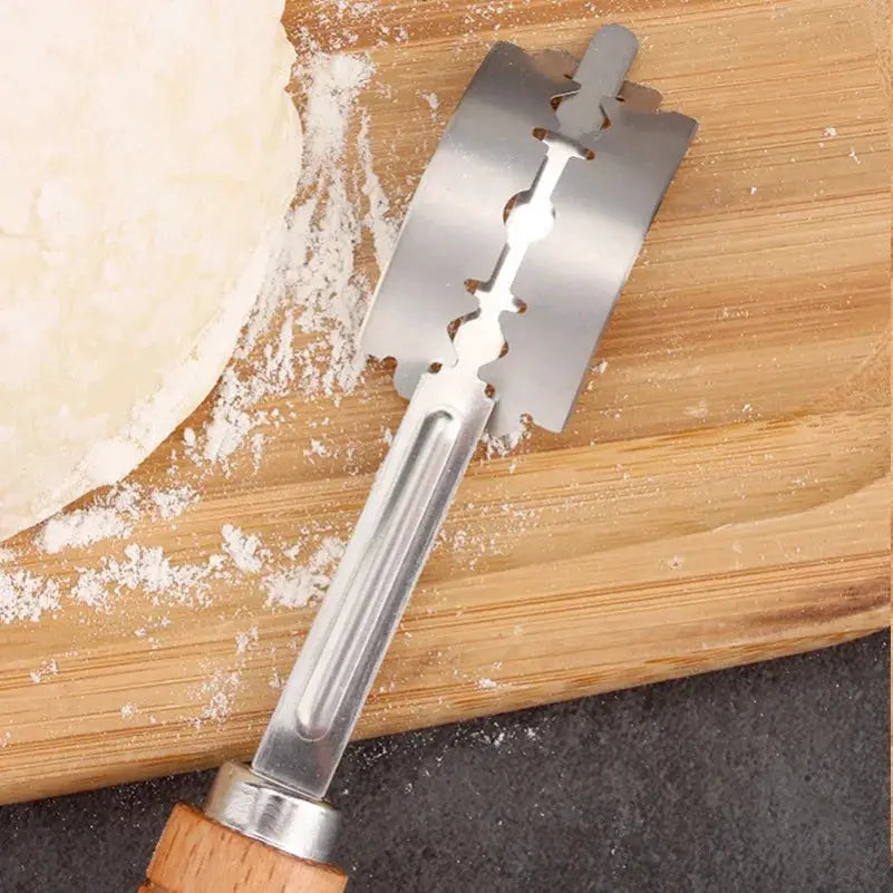 Dough Bread Pastry Cutter Five Blades Curved Baguette Bread Knife Wooden Handle Baking Accessory Pastry Spatula