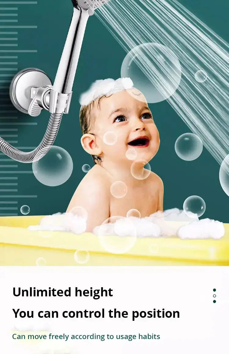 Simples Market adjustable shower rack with suction-cup mount and chrome handheld shower head.