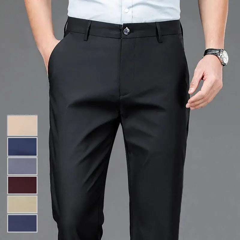 Men's stretch black smart casual trousers by Simples Market, office quick-dry, straight fit.