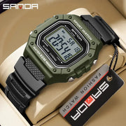 SANDA 2156 Military Style Digital Mens Watch With Large Dial Water Resistant LED Stopwatch