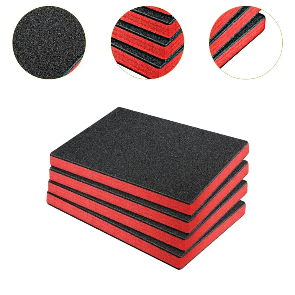 4Pcs tool box foam inserts, black top with red edges, cushioning pads for tool boxes and camera cases