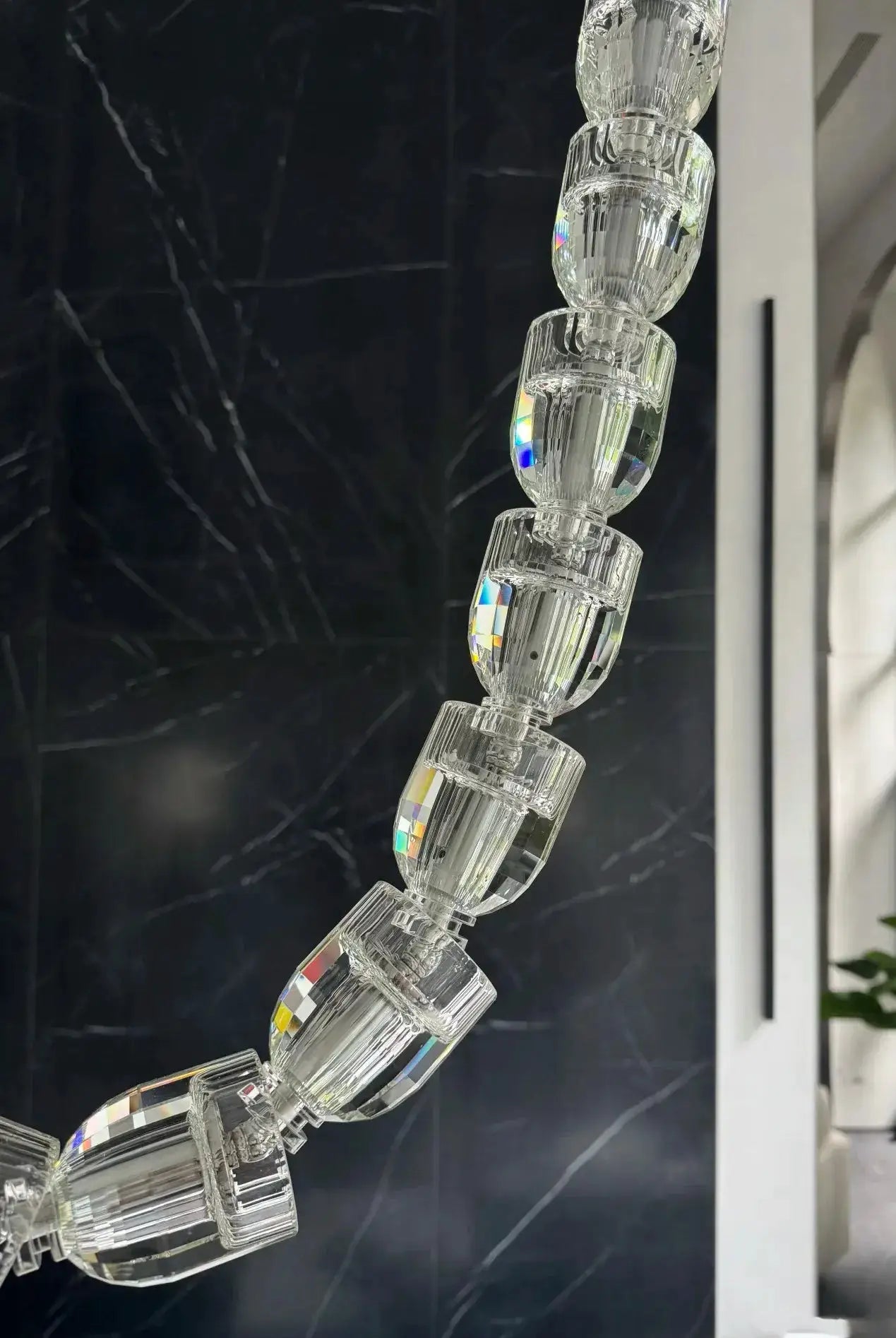 Chandelier necklace light with clear crystal acrylic beads on adjustable multi-strand chain