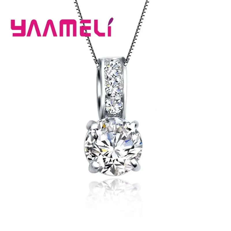 925 Sterling Silver Bridal Jewelry Set With Cubic Zirconia Crystal Pendant Necklace And Stud Earrings