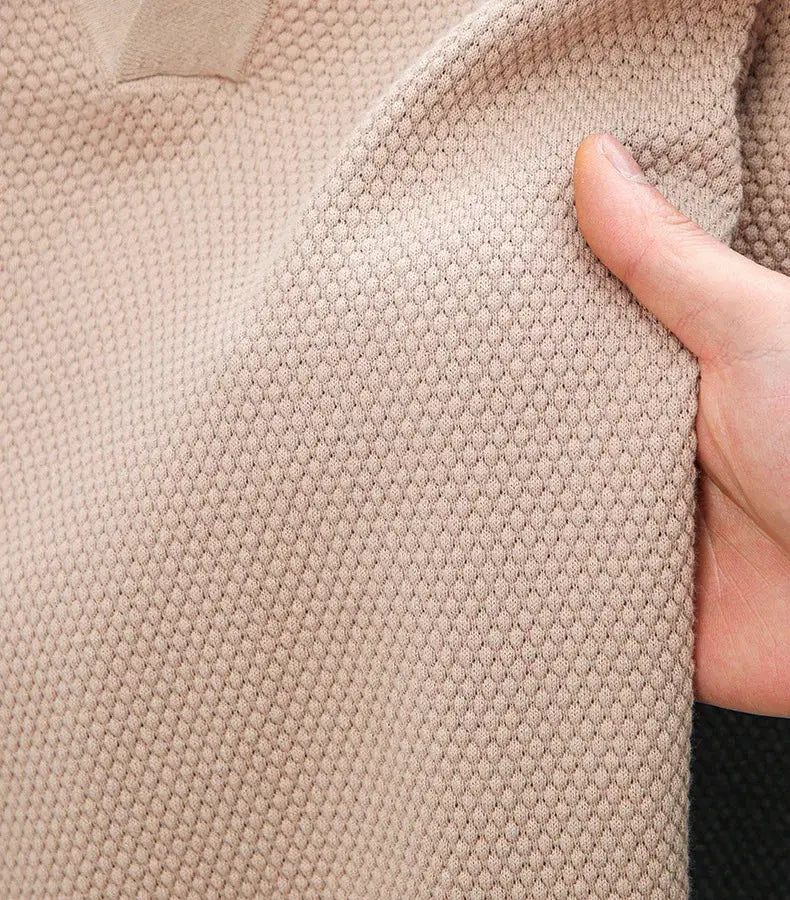 Simples Market beige 100% cotton polo shirt, short-sleeve knitted texture close-up