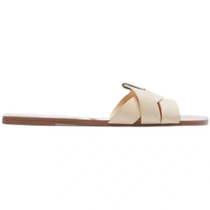Cream cross-strap cork sandals with arch support and anti-slip sole