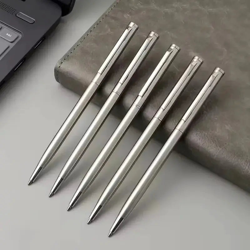 Simples Market 20-pack stainless steel ballpoint pens, twist-top, silver with medium nib.