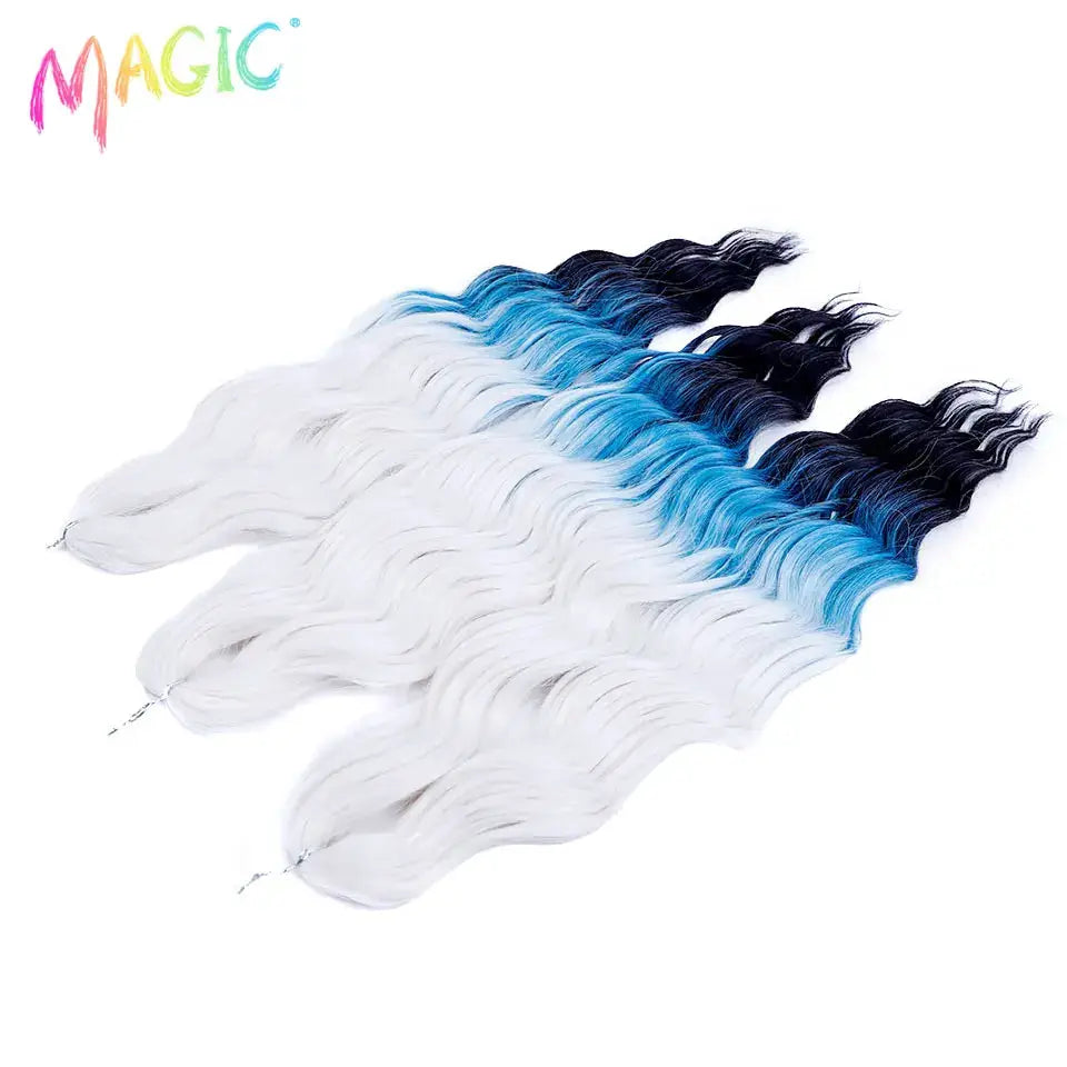 Anna Synthetic Water Wave Braiding Hair Extensions, ombré blonde to blue, 5-pack bundles, Simples Market