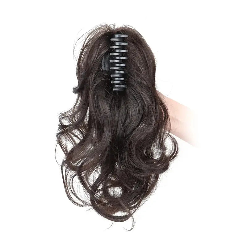 Synthetic 12-inch curly ponytail extension with claw clip in dark brown